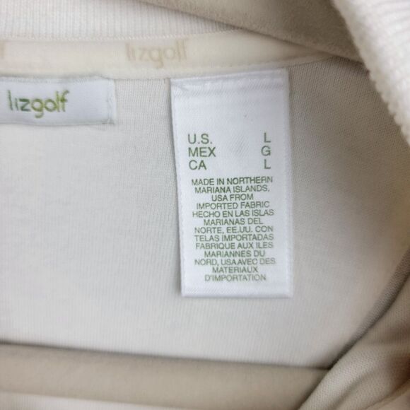 Liz Golf Polo Shirt Womens L Cream Pink Trim Silver Logo Buttons Embroidered - Picture 3 of 13